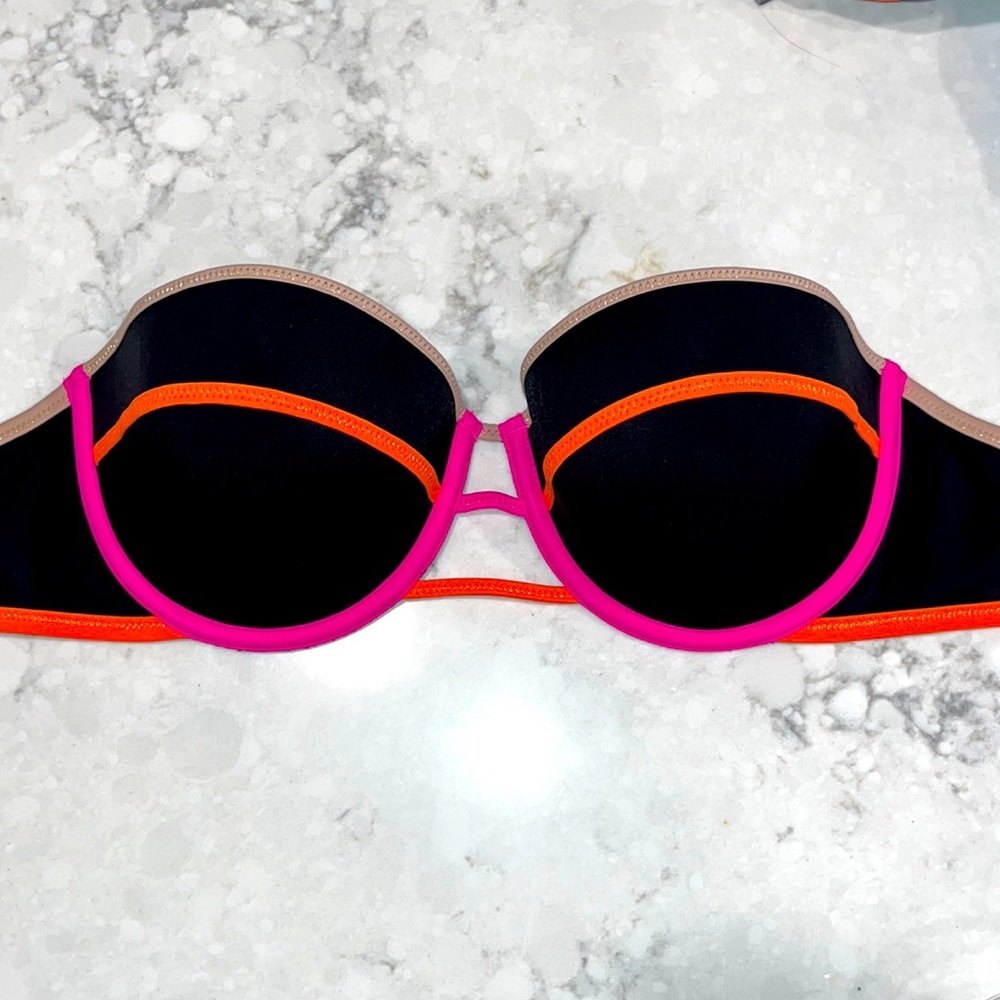 Victoria's Secret Black Bikini Top with Pink and Orange Trim